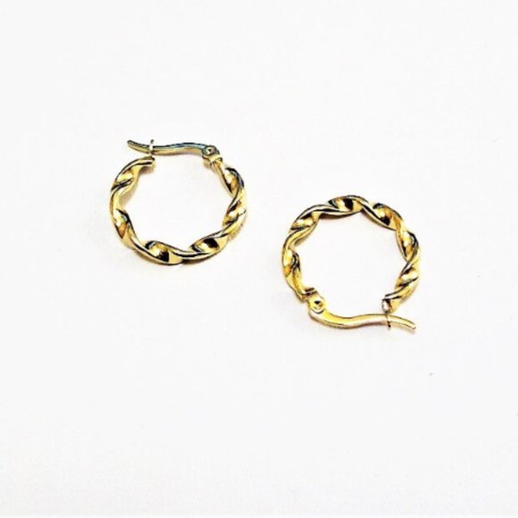 Satin Gold Twisted Hoop Pierced Earrings 3mm Wide Band 3/4" 21mm Open Swirl Ring - Picture 5 of 6